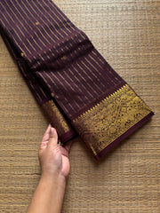 Monotone dark coffee brown shade Classic & Intricate zari woven Vanasingaram Border with vairaoosi pattern & handmade Zari Buttas