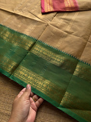 RF1418 Beige shade Kanchi cotton saree with Ganga Jamuna border