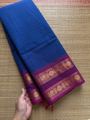 RF436 Royal Blue Shade Kanchi Kattam / Checks Pattern Saree with contrast magenta pink border