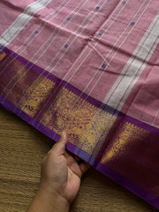 RF1411 Pastel pink shade ~ Vanasingaram border Kanchi cotton saree with handmade thread buttas