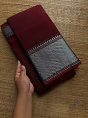 RF838 Silver Zari Mercerised Narayanpet Cotton Saree ~ Maroon