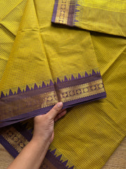 RF108 Premium small border vintage Podikattam Kanchi cotton saree with Mustard Yellow and light purple shade