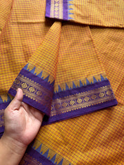 RF510 Premium small border vintage Podikattam Kanchi cotton saree with dark mango & purple shade