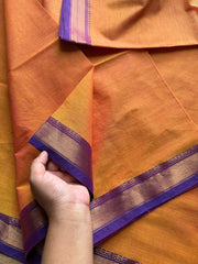RF257 Dual tone Orange with purple combination small border Kanchi cotton saree