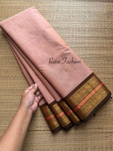 Cream& Golden mixed shade combination with contrast brown Zari border Kanchi cotton saree with handmade golden Zari Buttas