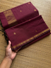 RF573 Monotone reddish marron Maheshwari semi silk cotton saree
