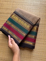 RF336 Grey shade Kanchi cotton saree with multi color varisaipet border