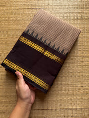 RF496 Light biscuit shade with contrast brown combination vintage Rettapet Podikattam Kanchi cotton saree