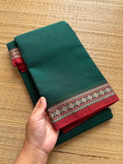 RF225 Green Narayanpet Mercerised cotton saree with small contrast border