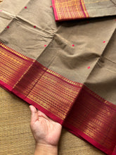 RF504 Grey with maroon combination Kanchi cotton saree with handmade thread buttas
