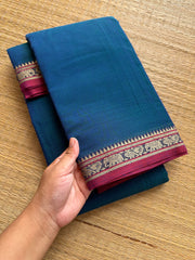 RF230 Peacock blue shade Narayanpet cotton saree with small contrast border