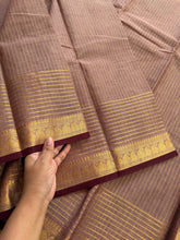 RF162 Biscuit shade Vaira Oosi pattern Kanchi cotton saree small contrast brown shade mango Zari border