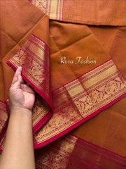 RF111 Rust Orange shade with contrast maroon combination Vintage Silk Saree inspired Kanchi cotton saree