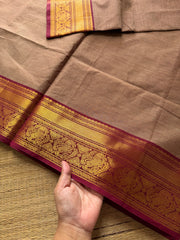 RF555 Biscuit with maroon shade Kanchi cotton saree with silk saree inspired Zari border