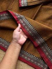 RF1032 Honey shade ~ Mercerised Narayanpet Cotton Saree with small contrast thread border