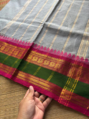 RF699 Grey shade Kanchi cotton saree with contrast double shade Annam pattern border