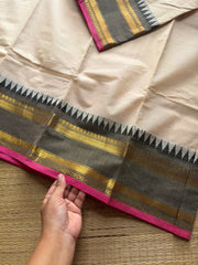 RF399 Half White with grey combination Kanchi cotton saree