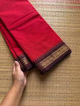 RF986 Reddish Maroon with brown ~ Small border Kanchi cotton saree