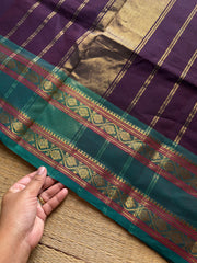 RF1060 Dual tone wine with teal green shade Kanchi cotton saree