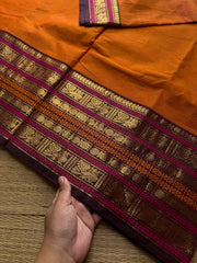 RF845 Orange shade Kanchi cotton saree with Varisaipet border