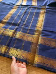 RF200 Monotone Royal Blue Shade Kanchi Cotton Saree With elegant Rettapet border