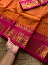 RF783 Kattam Edition ~ Orange with pink combination vintage checks Kanchi cotton saree with floral pattern border