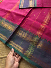 RF811 Magenta pink shade Kanchi cotton saree with handmade golden Zari Buttas