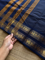 RF1400 Monotone Dark navy blue ~ Vintage Kattam Kanchi Cotton Saree