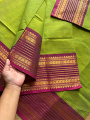 RF535 Dual tone Apple green with pink combination Kanchi cotton saree with unique border