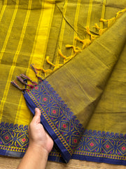 RF260 Green shade Kanchi cotton saree with small thread border