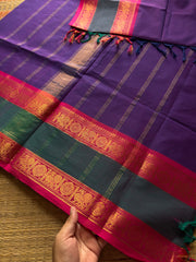 RF470 Purple shade Kanchi cotton saree with Annam pattern gap border
