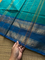 RF868 Rama blue shade Kanchi Cotton saree with handmade thread buttas