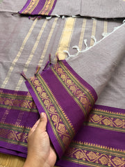 RF146 Dual tone grey with contrast purple shade Kanchi cotton saree