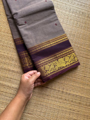 RF1196 Dual tone grey shade Kanchi cotton saree with handmade thread buttas