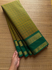 Methi Green shade checks / kattam pattern Kanchi Cotton Saree