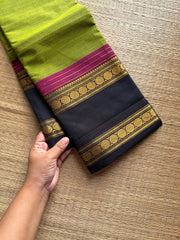 RF1135 Green with black ~ Gap border Kanchi cotton saree