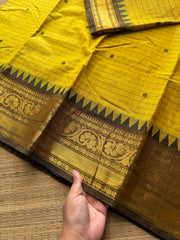 RF715 Yellow Kattam Kanchi cotton saree with handmade thread buttas
