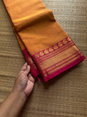 RF598 Dark mango shade with pink combination Kanchi cotton saree