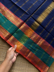 RF1120 Navy blue shade Kanchi cotton saree with gap border