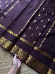 RF728 Premium Rich Pallu Kanchi Cotton Saree ~ Deep Coffee Brown with floral, Annam & Yazhi pattern Zari woven