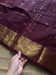 RF1410 Monotone deep maroon ~ Vanasingaram border Kanchi cotton saree with handmade thread buttas
