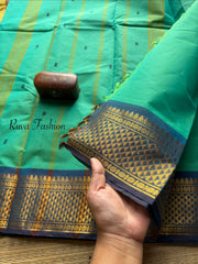 RF68 Authentic & Traditional Intricate Korvai Zari Border Pattern Kanchi Cotton Saree