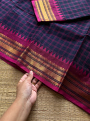 RF1259 Navy blue ~ Vintage Kattam Kanchi Cotton saree