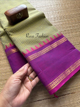 RF58 Dual tone Turquoise green shade with contrast dualmagenta pink vintage border Podi Kattam Kanchi cotton saree