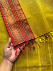 RF214 Mustard yellow shade Kanchi cotton saree with silk saree inspired contrast border