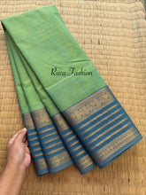 RF165 Pista Green shade with slate blue shade combination Kanchi cotton saree with silk saree inspired varisaipet border