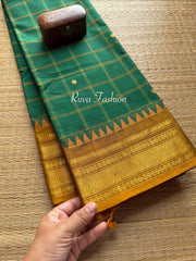 Green Shade Kattam / Checks Pattern Kanchi Cotton Saree