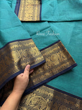 RF67 Peacock Blue shade with royal blue combination Vintage Silk Saree inspired Kanchi cotton saree
