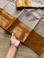 RF1071 Beige shade vintage pidikattam Kattam Kanchi cotton saree with silk saree inspired border