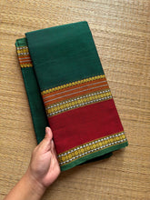 RF486 Bottle green with maroon combination vintage style gap border mercerised Narayanpet cotton saree